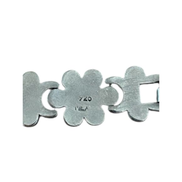 Taxco Mexico Sterling Silver Flower Floral Daisy Chain Link Bracelet Solid Heavy - Picture 8 of 8